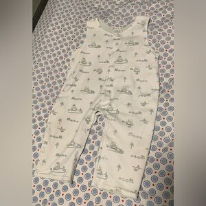 Kissy Kissy White Baby Romper with Light Blue and Green Trim